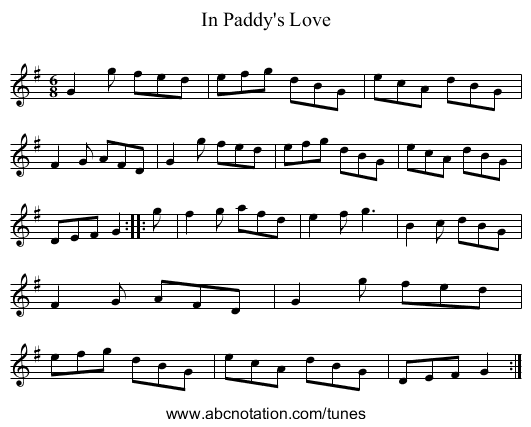 In Paddy's Love - staff notation
