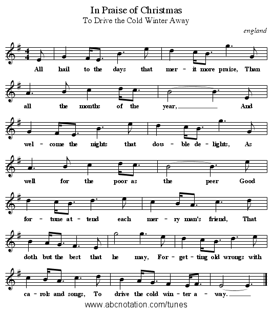 In Praise of Christmas - staff notation