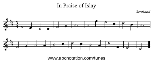 In Praise of Islay - staff notation