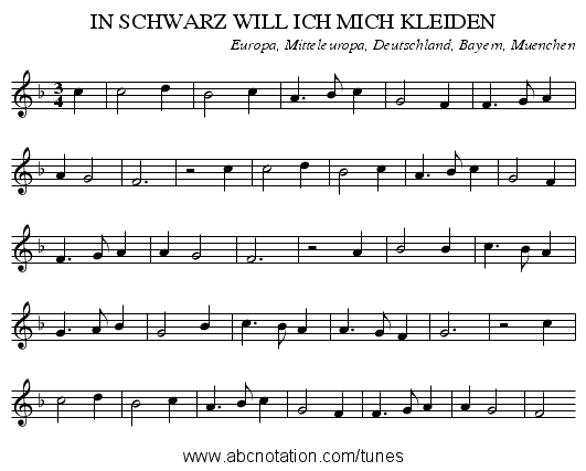 IN SCHWARZ WILL ICH MICH KLEIDEN - staff notation