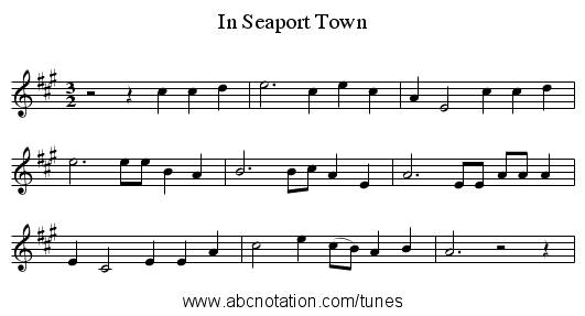 In Seaport Town - staff notation