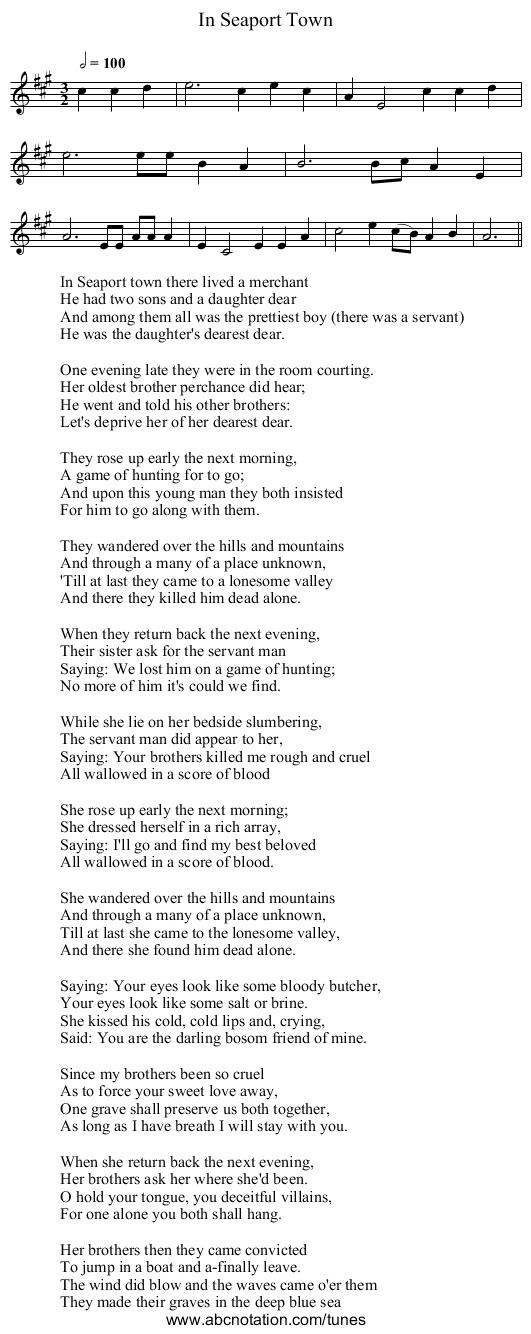 In Seaport Town - staff notation