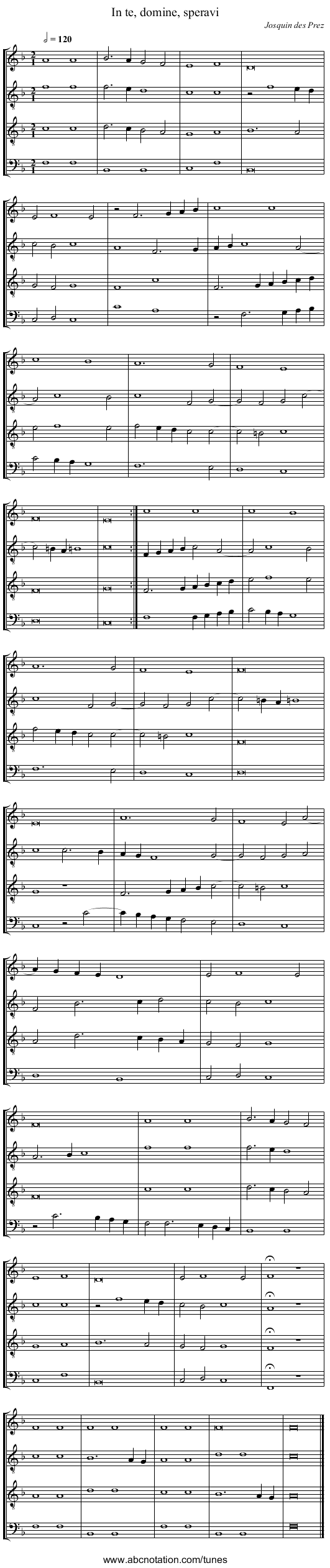 In te, domine, speravi - staff notation