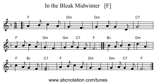 In the Bleak Midwinter   [F] - staff notation