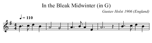 In the Bleak Midwinter (in G) - staff notation