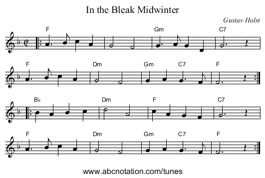 In the Bleak Midwinter - staff notation