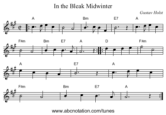In the Bleak Midwinter - staff notation