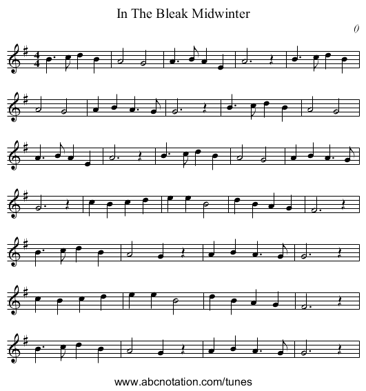 In The Bleak Midwinter - staff notation