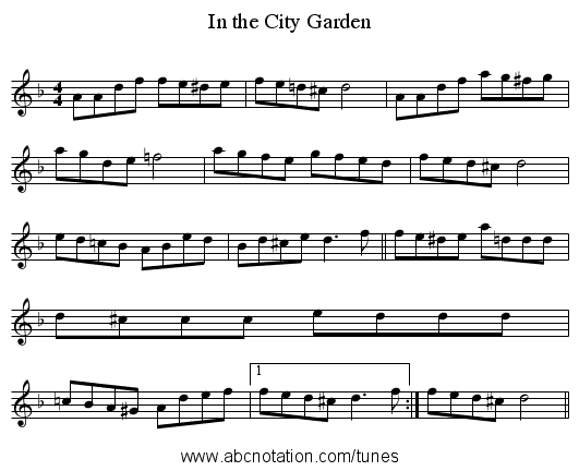 In the City Garden - staff notation