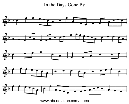 In the Days Gone By - staff notation