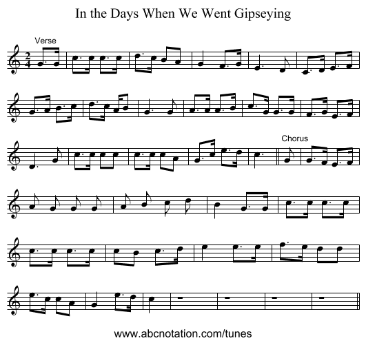 In the Days When We Went Gipseying - staff notation