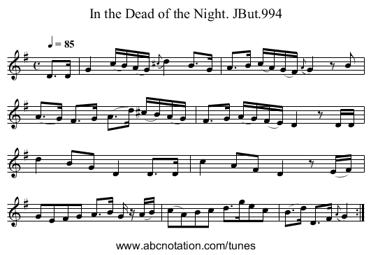 In the Dead of the Night. JBut.994 - staff notation