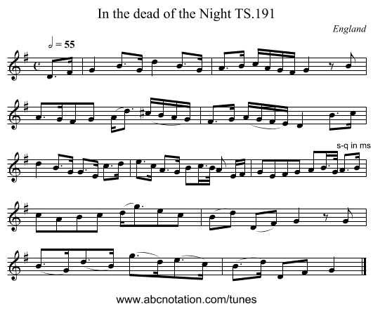 In the dead of the Night TS.191 - staff notation