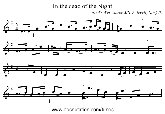 In the dead of the Night - staff notation