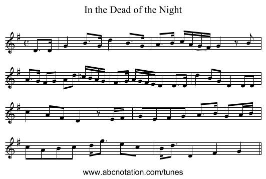 In the Dead of the Night - staff notation