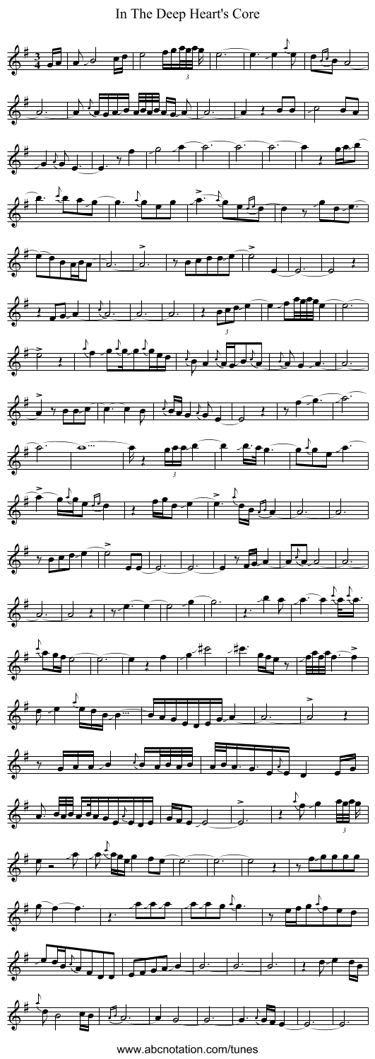 In The Deep Heart's Core - staff notation