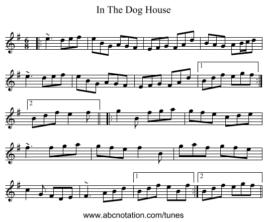 In The Dog House - staff notation