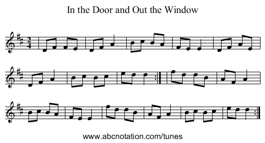 In the Door and Out the Window - staff notation