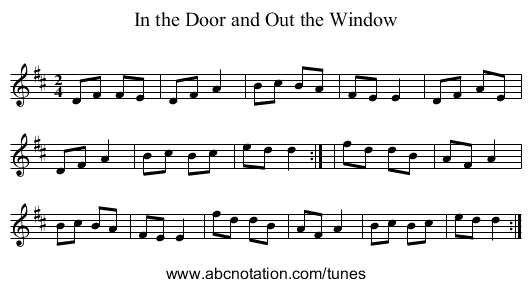In the Door and Out the Window - staff notation