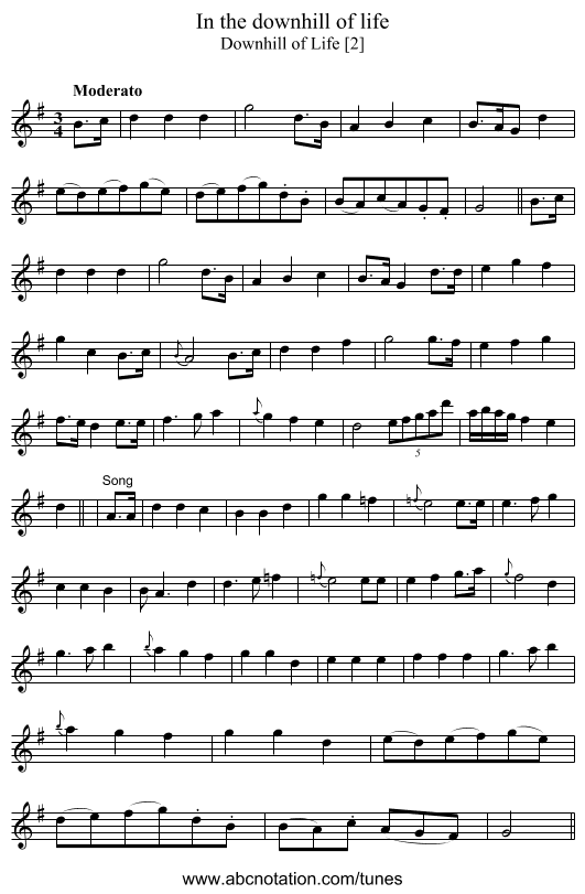 In the downhill of life - staff notation