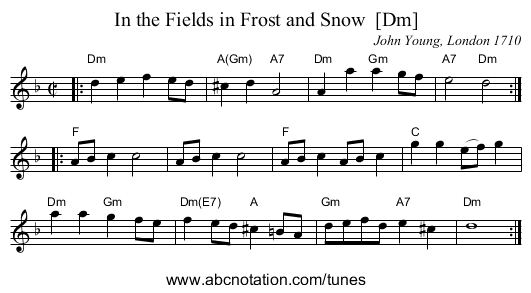 In the Fields in Frost and Snow  [Dm] - staff notation
