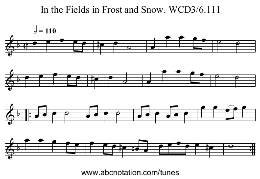 In the Fields in Frost and Snow. WCD3/6.111 - staff notation