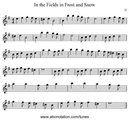 In the Fields in Frost and Snow - staff notation