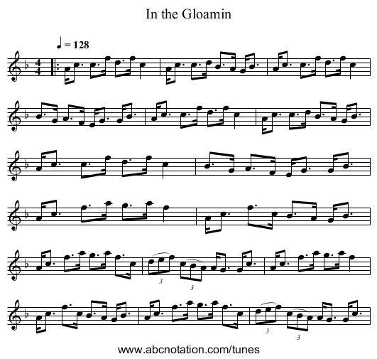 In the Gloamin - staff notation