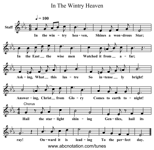 In The Wintry Heaven - staff notation