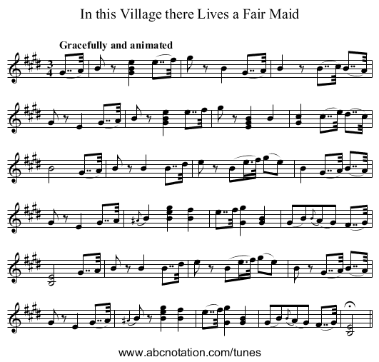 In this Village there Lives a Fair Maid - staff notation