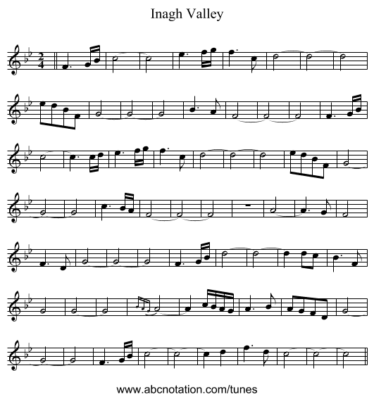 Inagh Valley - staff notation