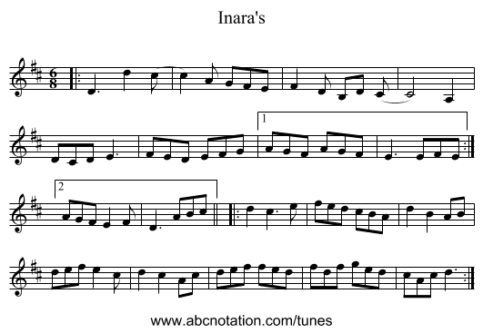 Inara's - staff notation