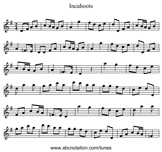 Incahoots - staff notation
