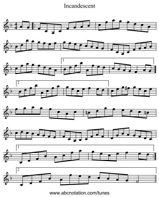 Incandescent - staff notation