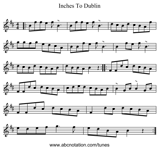 Inches To Dublin - staff notation