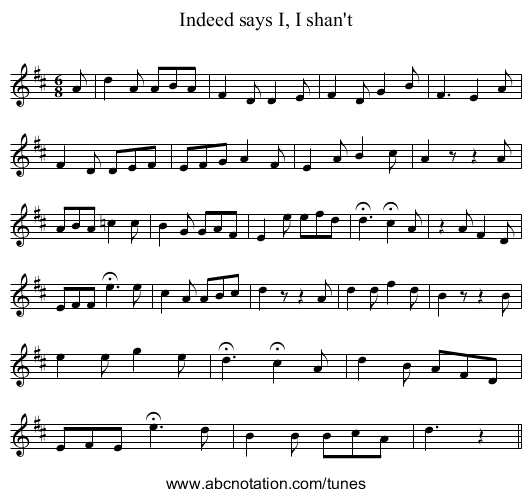 Indeed says I, I shan't - staff notation