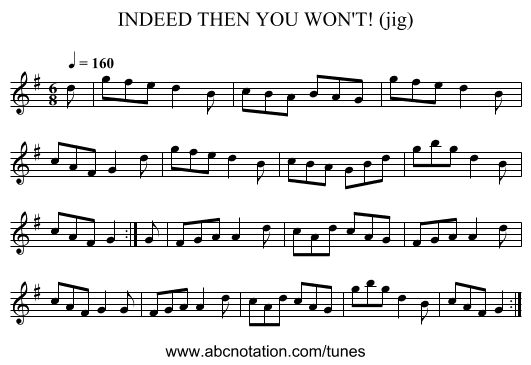 INDEED THEN YOU WON'T! (jig) - staff notation