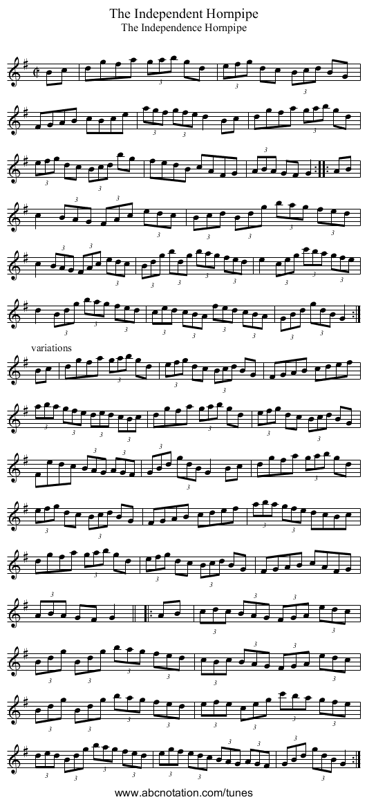 Independent Hornpipe, The - staff notation