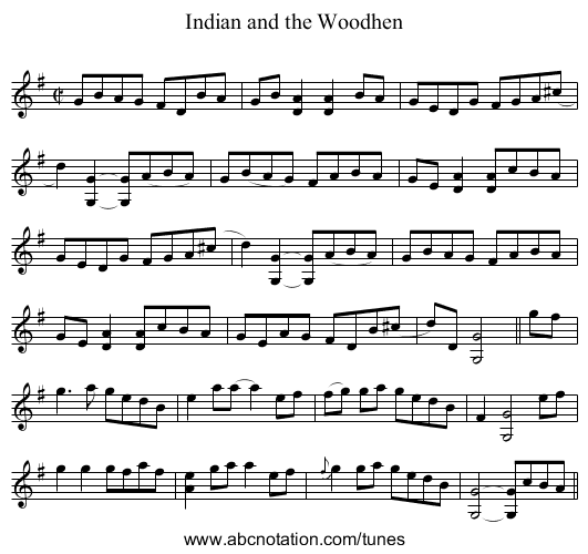 Indian and the Woodhen - staff notation