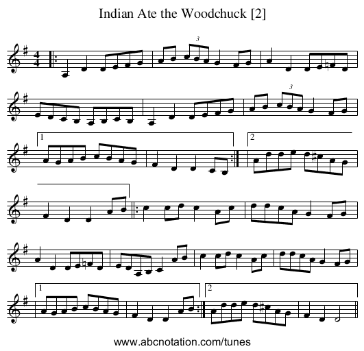 Indian Ate the Woodchuck [2] - staff notation