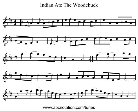 Indian Ate The Woodchuck - staff notation