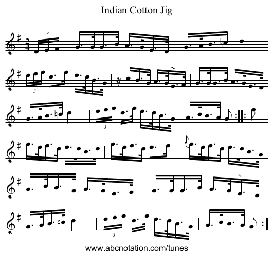 Indian Cotton Jig - staff notation