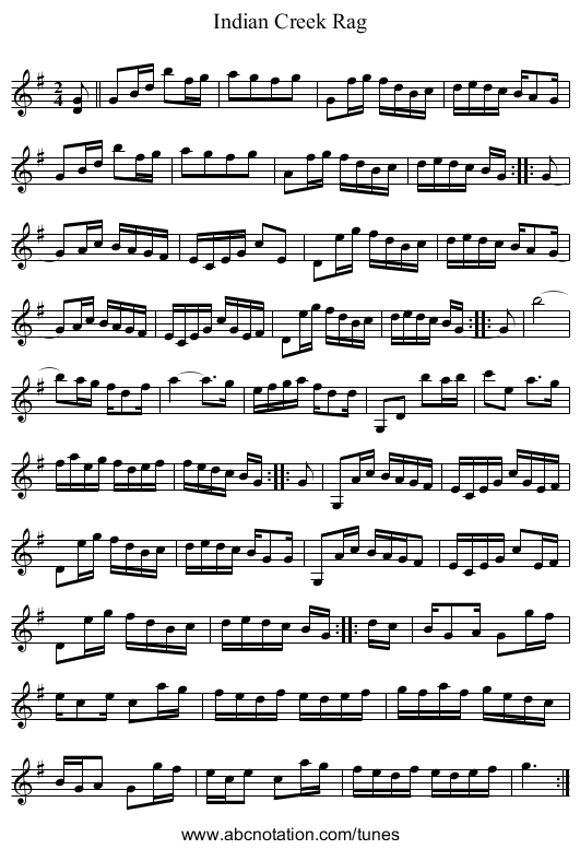Indian Creek Rag - staff notation