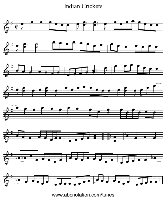 Indian Crickets - staff notation