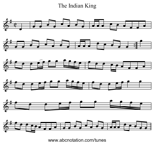 Indian King, The - staff notation
