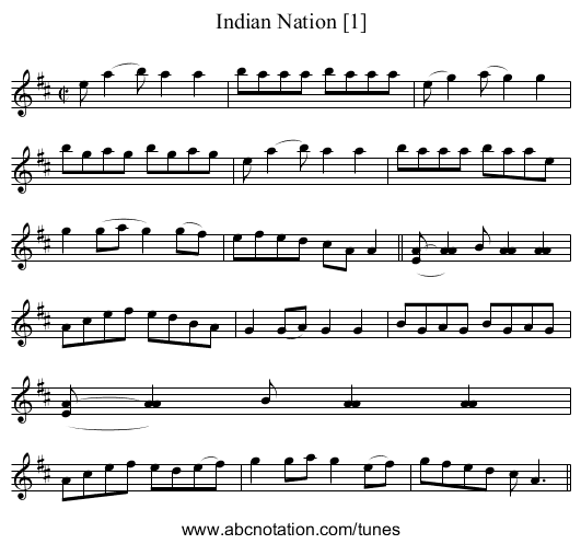 Indian Nation [1] - staff notation