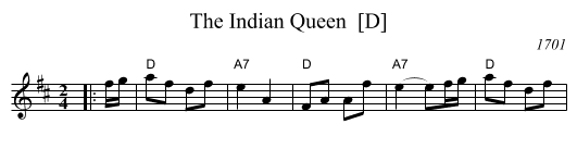 Indian Queen  [D], The  - staff notation