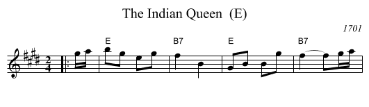 Indian Queen  (E), The  - staff notation