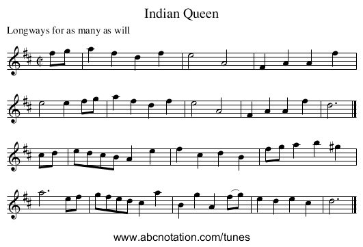 Indian Queen - staff notation