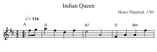 Indian Queen - staff notation
